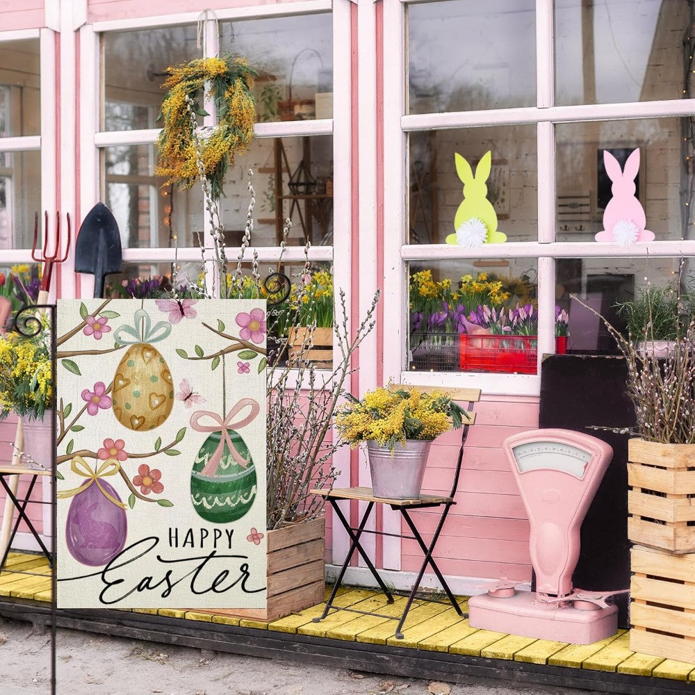 Eggs And Flowers Design Easter House Flag-Globe Flags