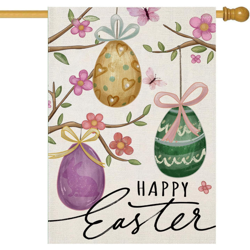 Eggs And Flowers Design Easter House Flag-Globe Flags