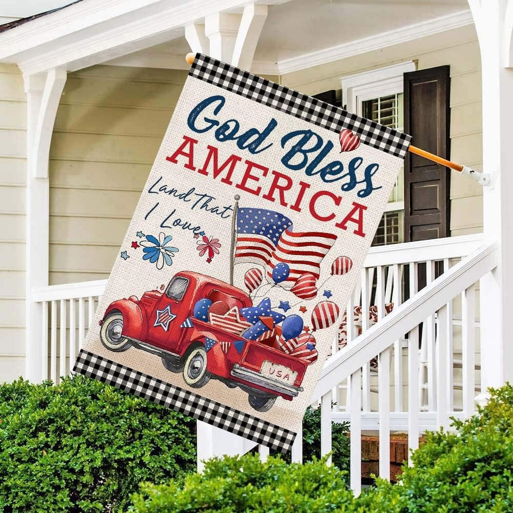 American Truck With Flags Printed Of House Flag close-up showing fabric texture and vivid colors