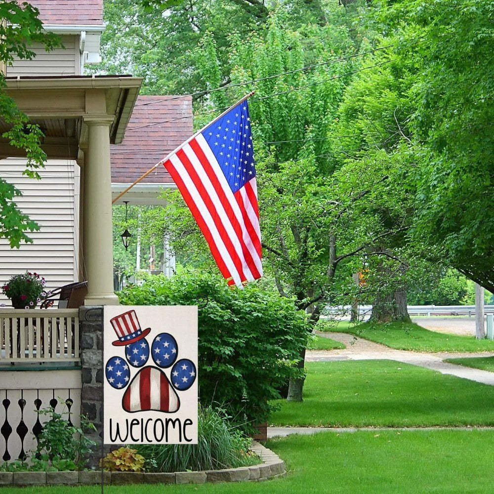 Patriotic Dog Paw Printed Garden Flag-Globe Flags