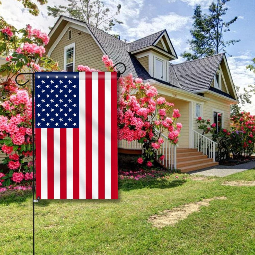 Celebrate America Patriotic Stars And Stripes Garden close-up showing fabric texture and vivid colors