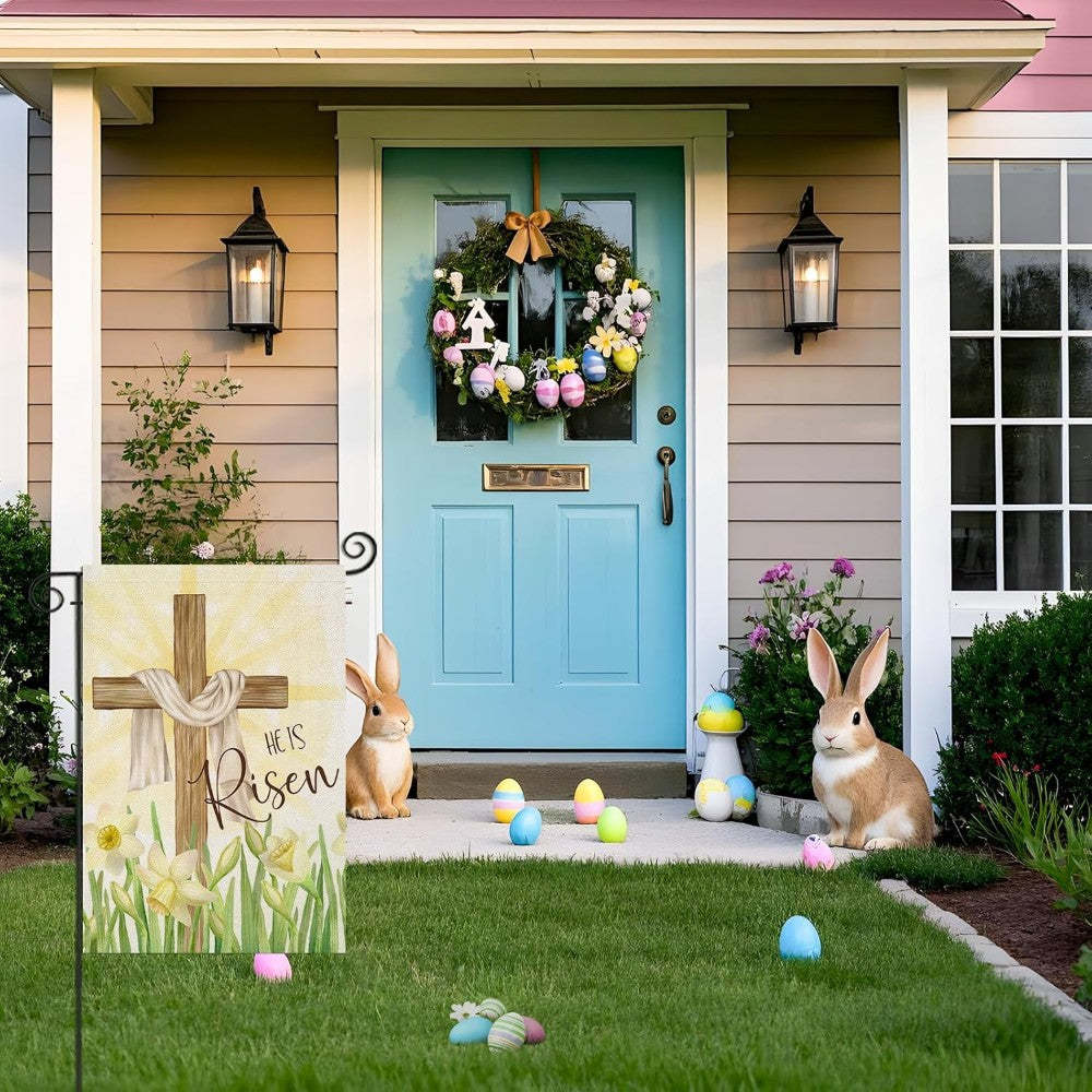 Religious With Narcissus Easter Cross Garden Flag-Globe Flags