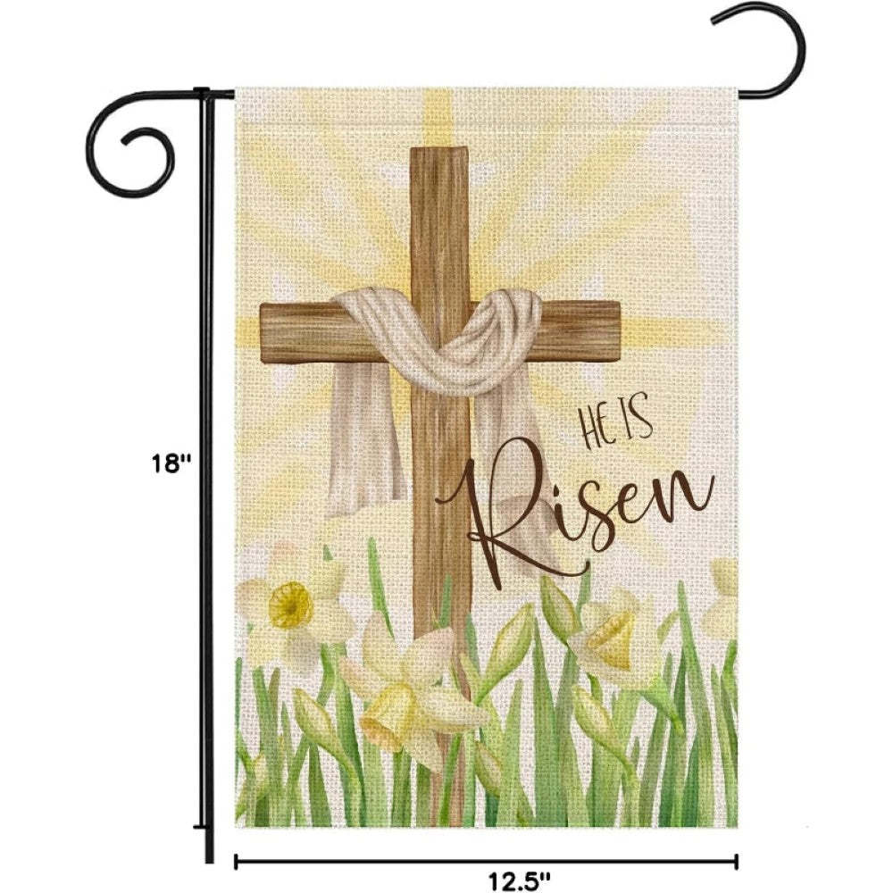 Religious With Narcissus Easter Cross Garden Flag-Globe Flags
