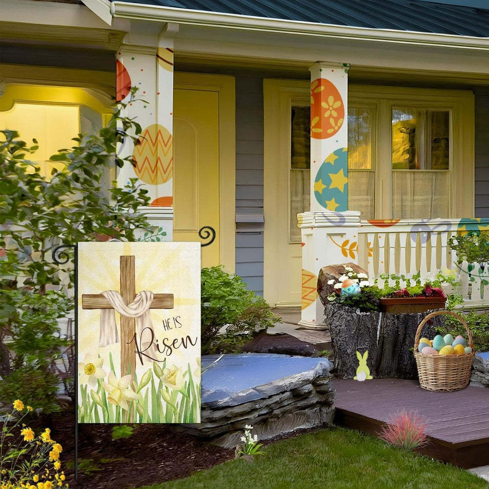Religious With Narcissus Easter Cross Garden Flag-Globe Flags