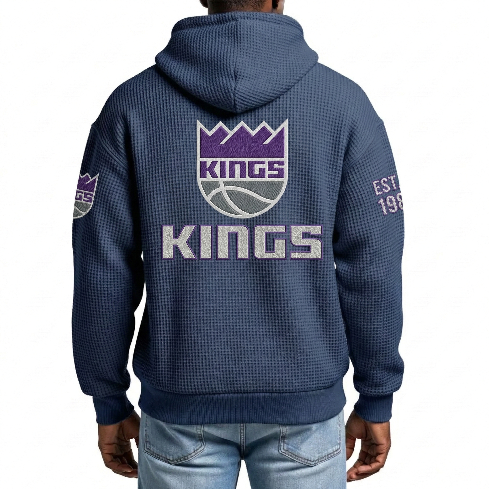 Sacramento Kings EST 1948 Printed Waffle Quarter Zip Basketball Fan Hoodie