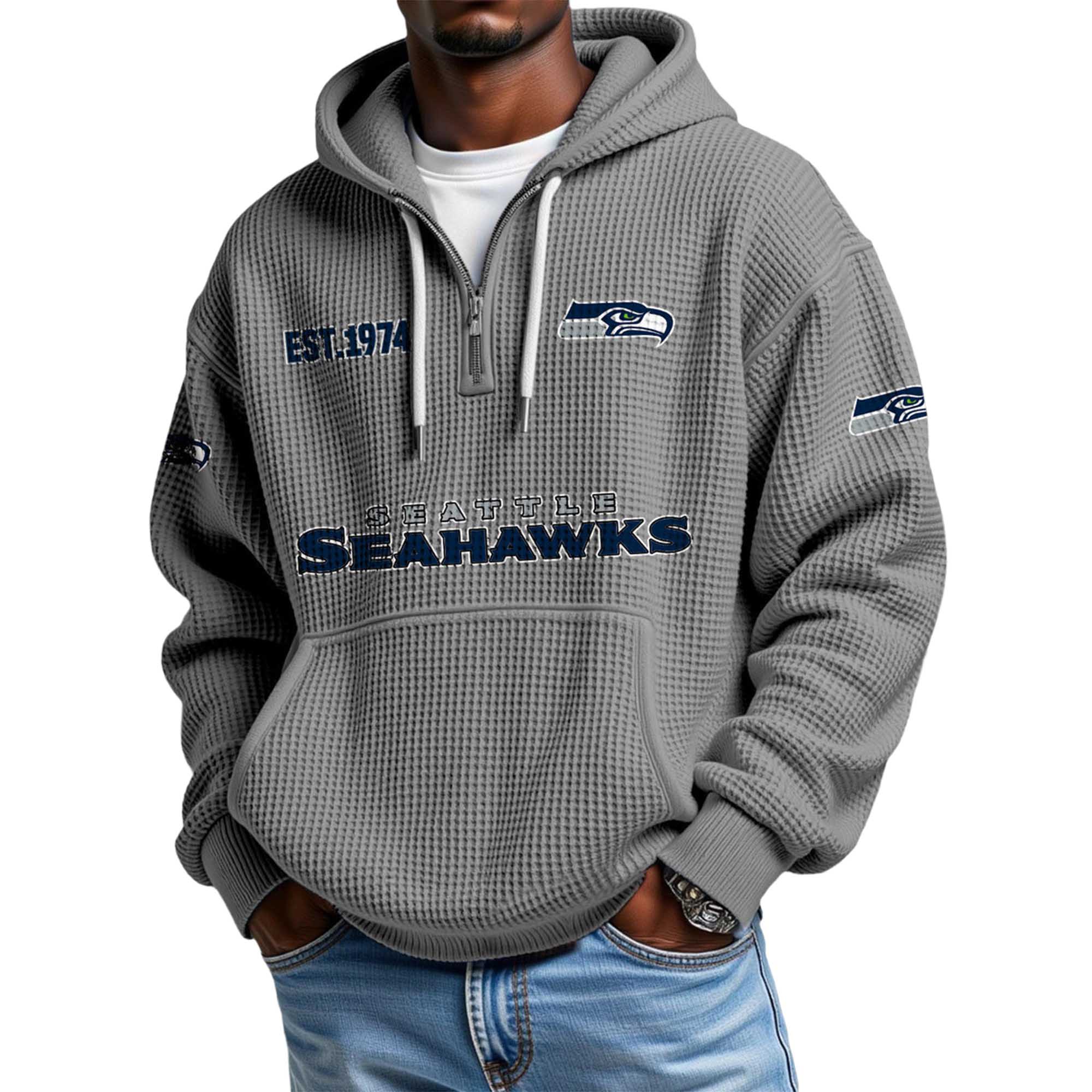 Seahawks EST 1974 Quarter Zip Waffle Hoodie