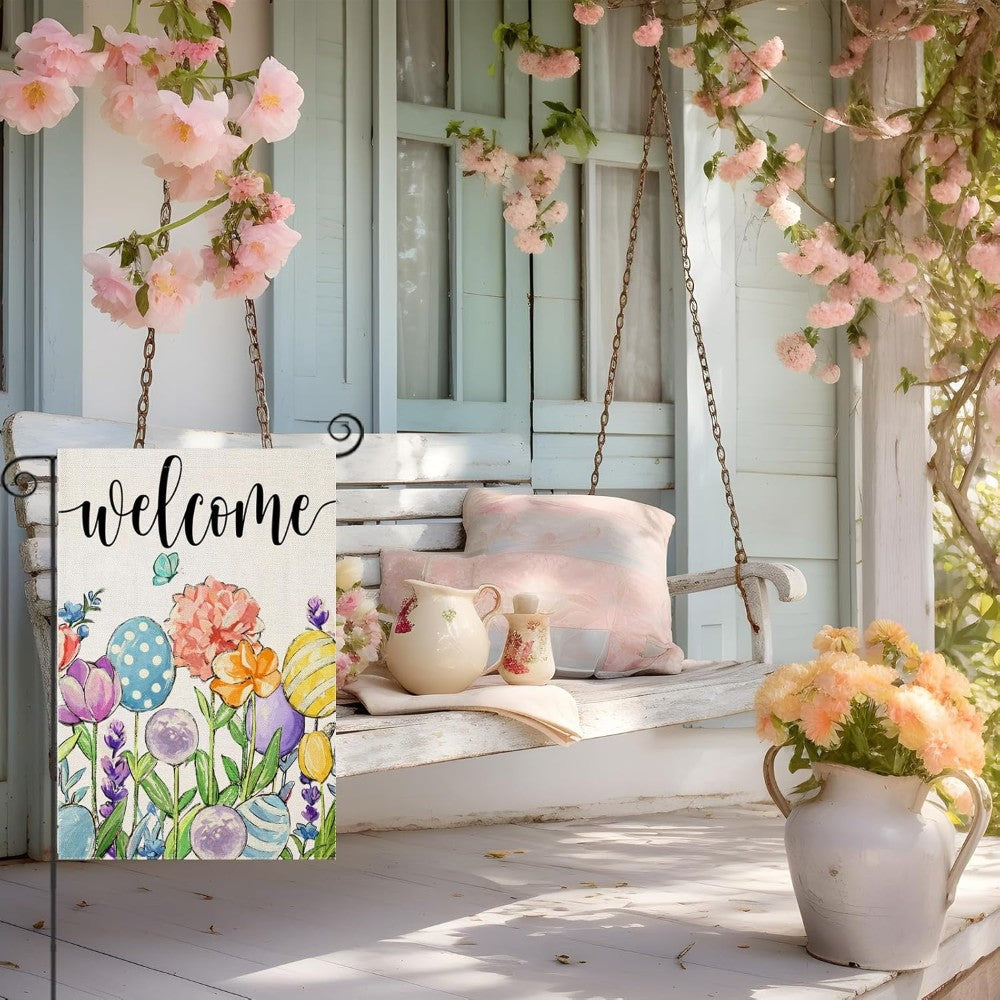 Flowers And Eggs Decor Watercolor Easter Garden Flag-Globe Flags