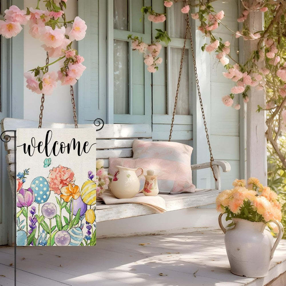 Flowers And Eggs Decor Watercolor Easter Garden Flag-Globe Flags