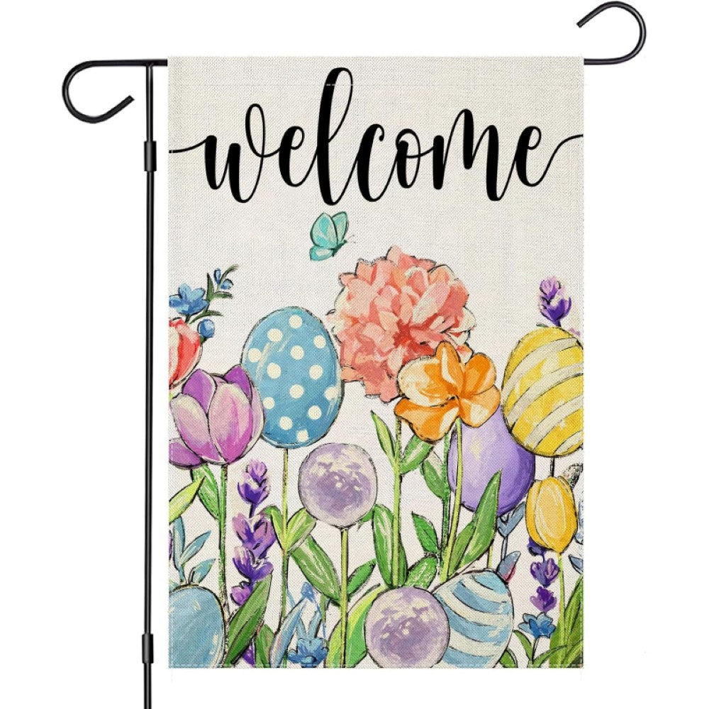 Flowers And Eggs Decor Watercolor Easter Garden Flag-Globe Flags