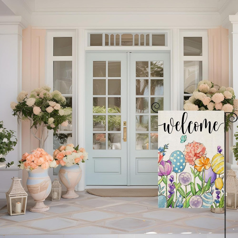 Flowers And Eggs Decor Watercolor Easter Garden Flag-Globe Flags