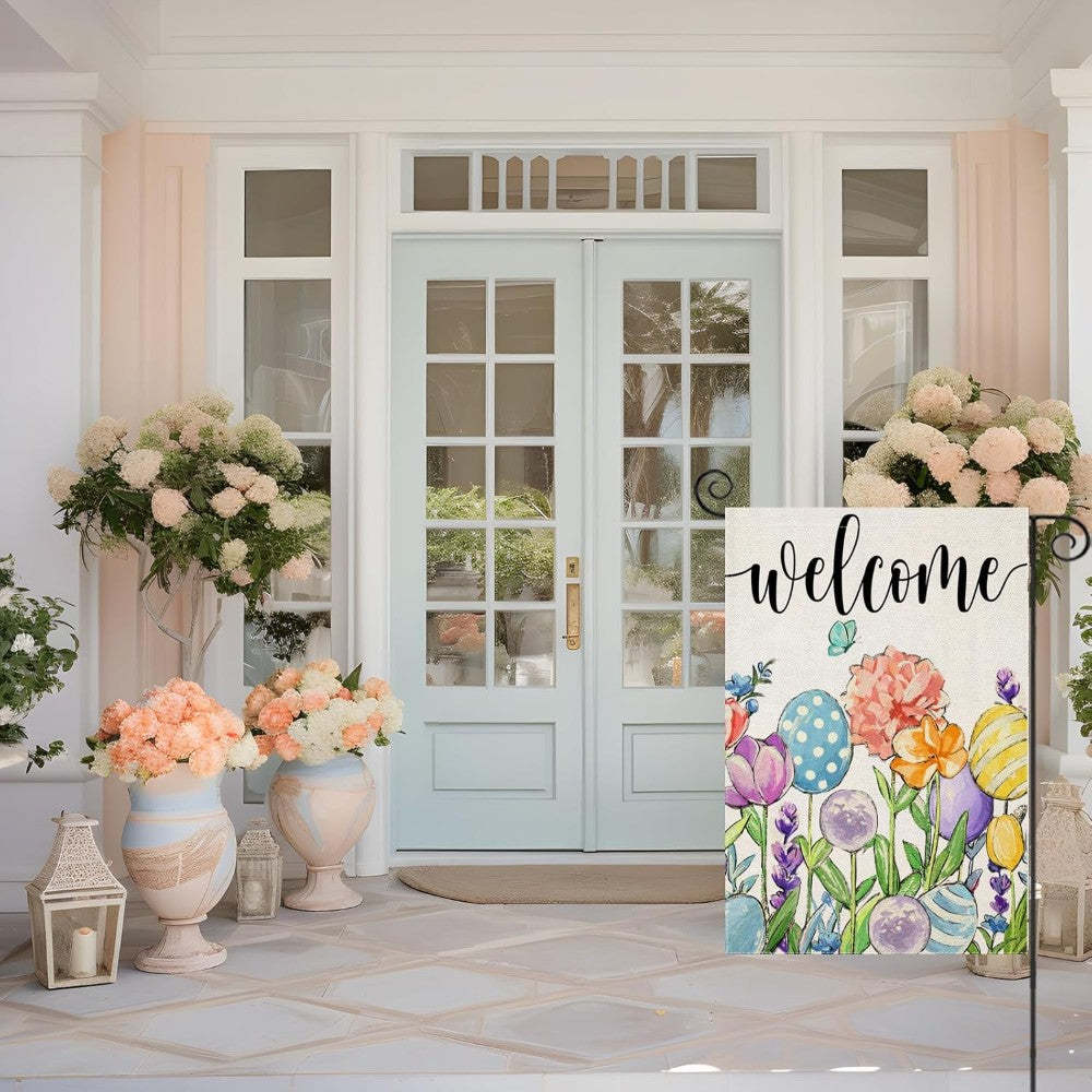 Flowers And Eggs Decor Watercolor Easter Garden Flag-Globe Flags