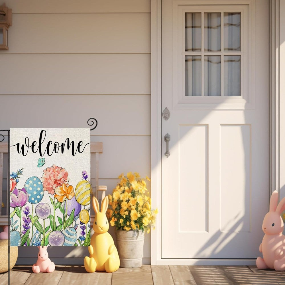 Flowers And Eggs Decor Watercolor Easter Garden Flag-Globe Flags
