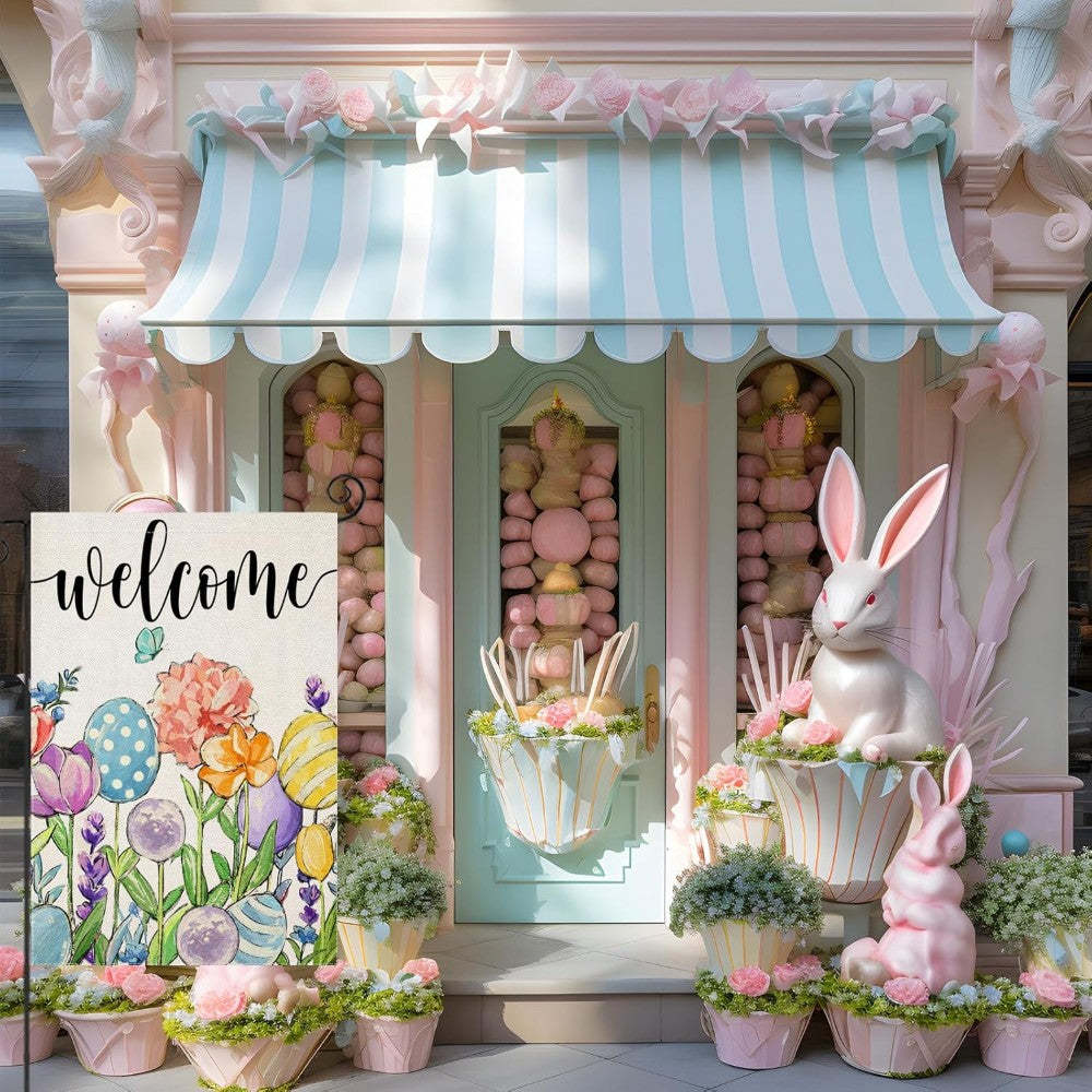 Flowers And Eggs Decor Watercolor Easter Garden Flag-Globe Flags