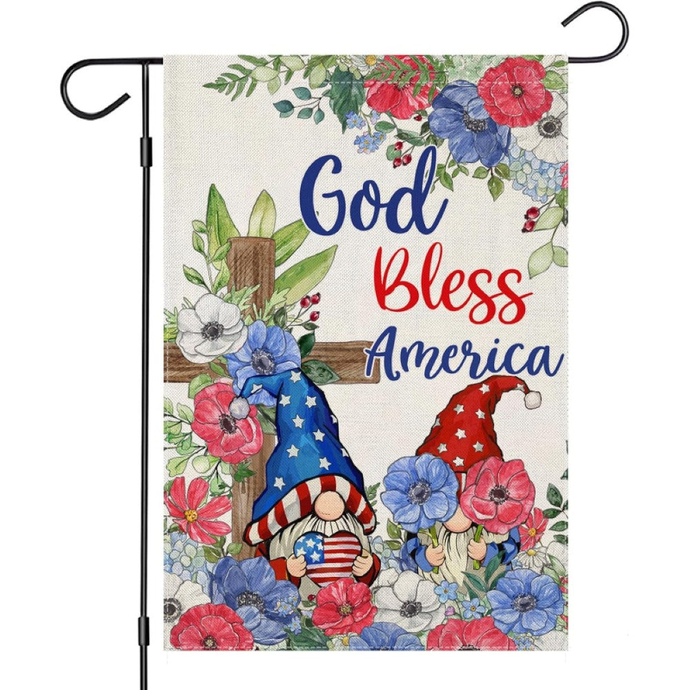 Vintage 1776 American Flag For Garden Banner displayed outdoors on garden stake