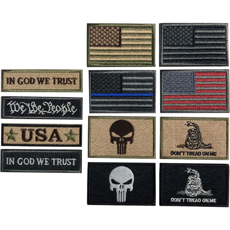 12 Pieces USA Flag Patch Set Thin Blue Line-Globe Flags