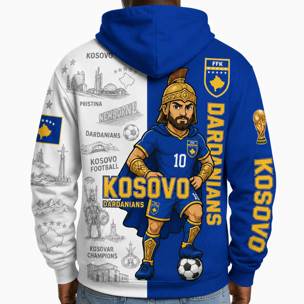 Kosovo Football Themed All Over Printed Hoodie