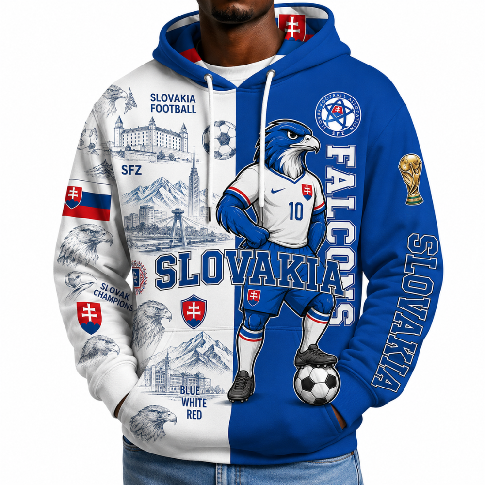Slovakia Football Themed All Over Printed Hoodie