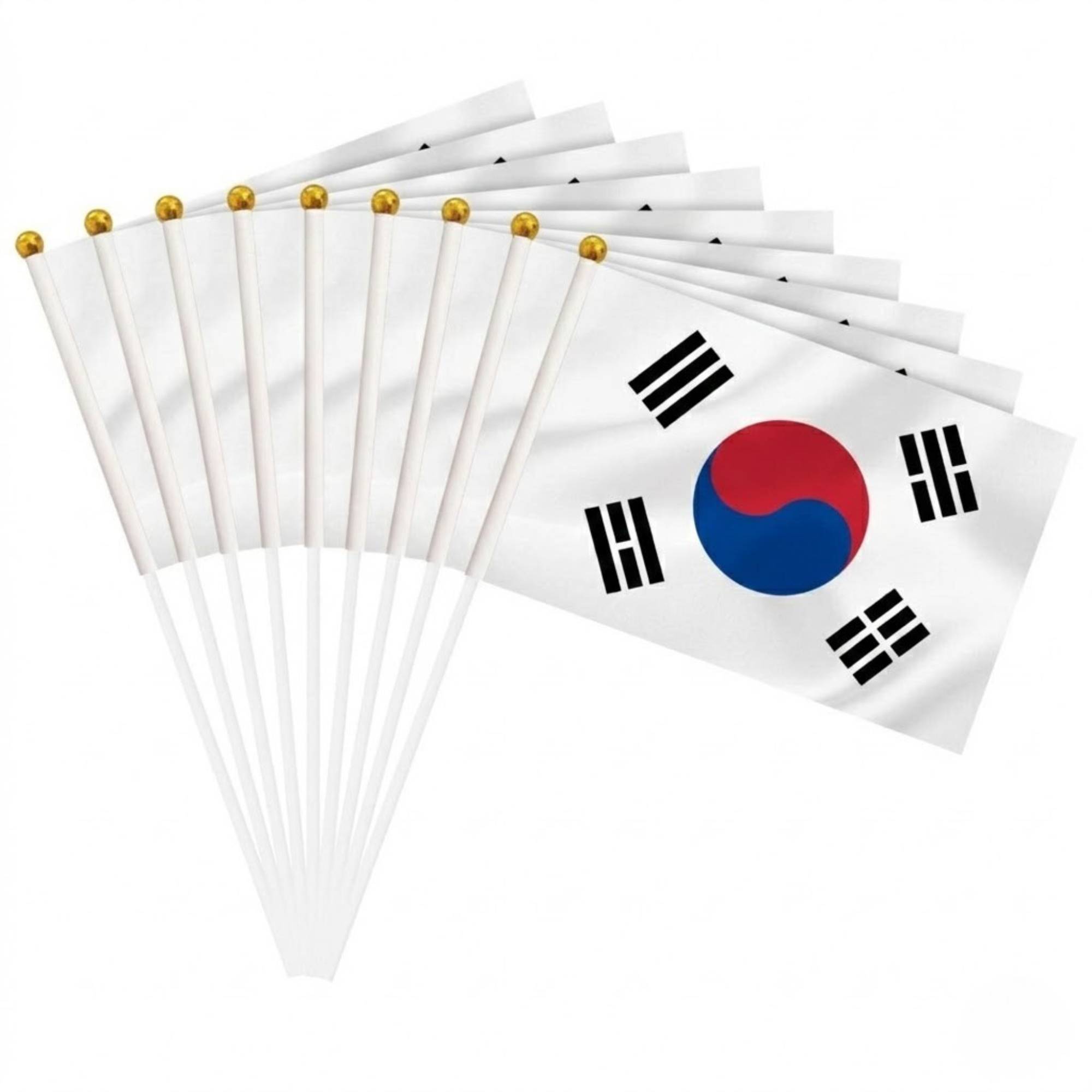 10 Pieces Of Official FIFA 2026 South Korea Mini Flags flying on outdoor flagpole