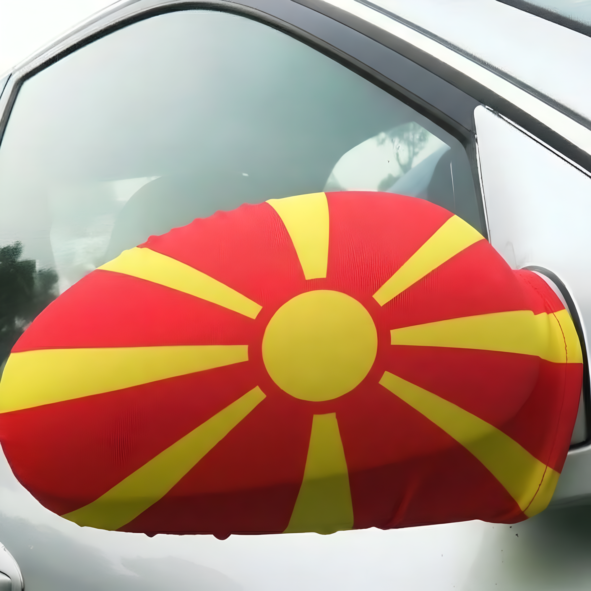 Official FIFA 2026 North Macedonia Car Mirror Flag on vehicle mirror while parked