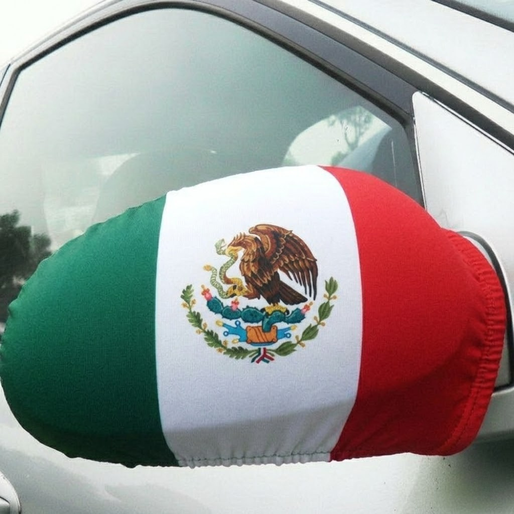 Official FIFA 2026 Mexico Car Mirror Flag on vehicle mirror while parked