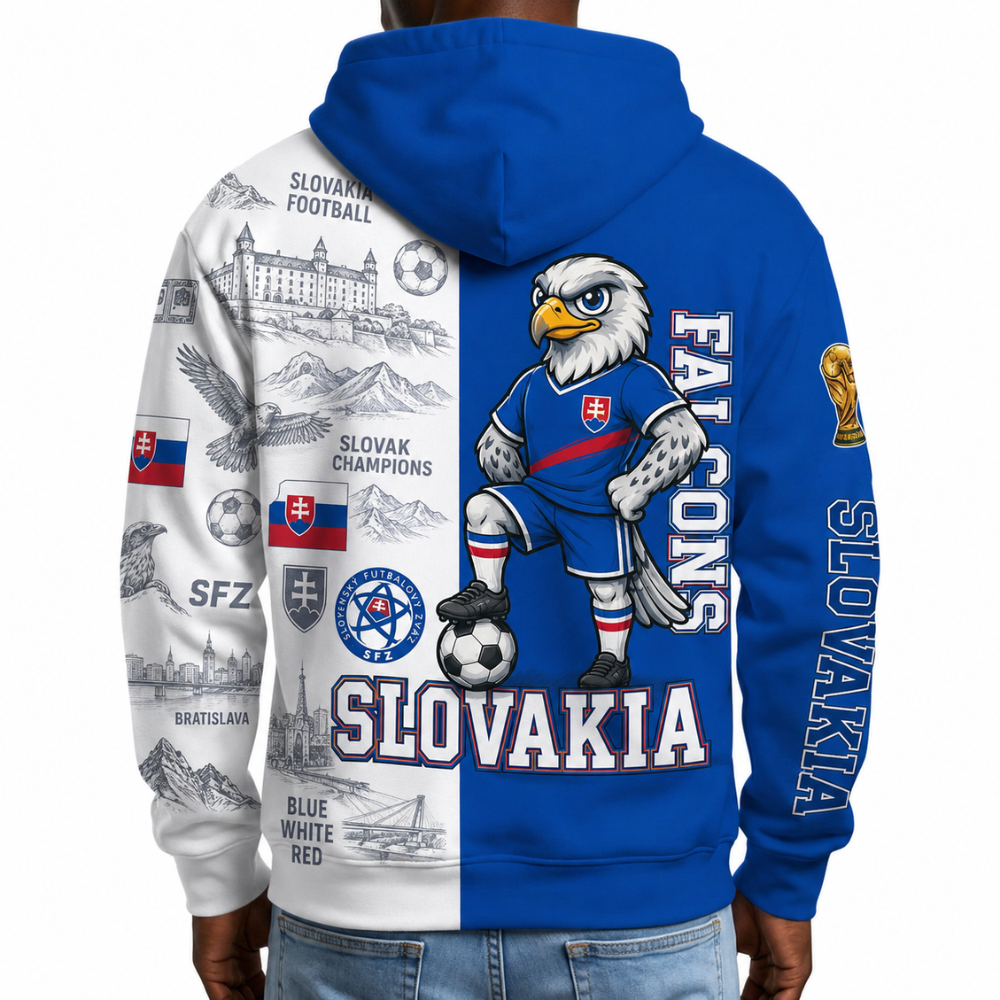 Slovakia Football Themed All Over Printed Hoodie