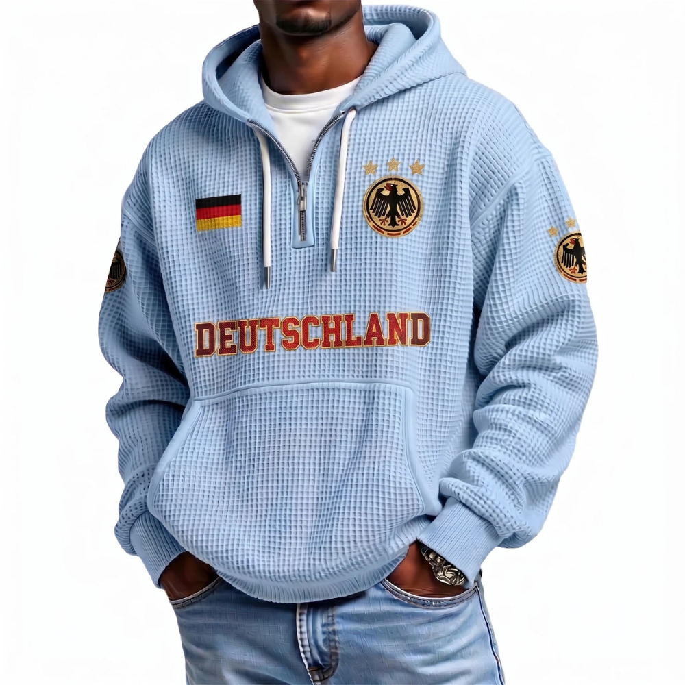 Germany Printed Waffle Quarter Zip Football Fan Hoodie
