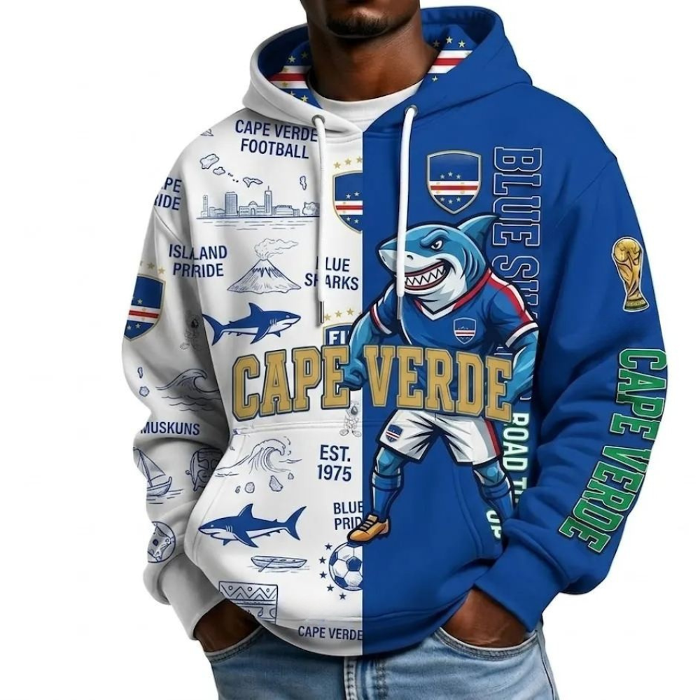 Cape Verde Football Themed All Over Printed Hoodie