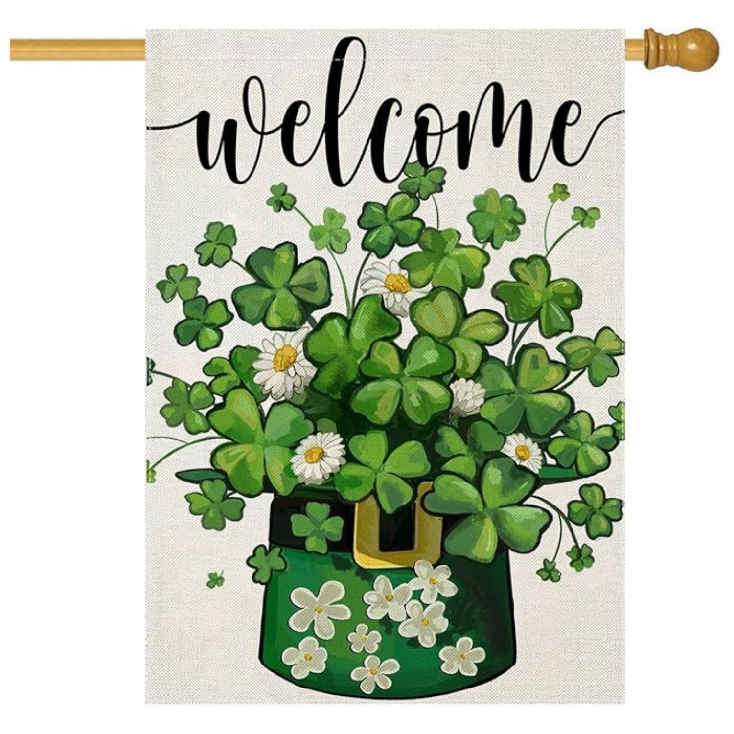 St Patricks Day Garden Flag With Shamrock Bouquet-Globe Flags