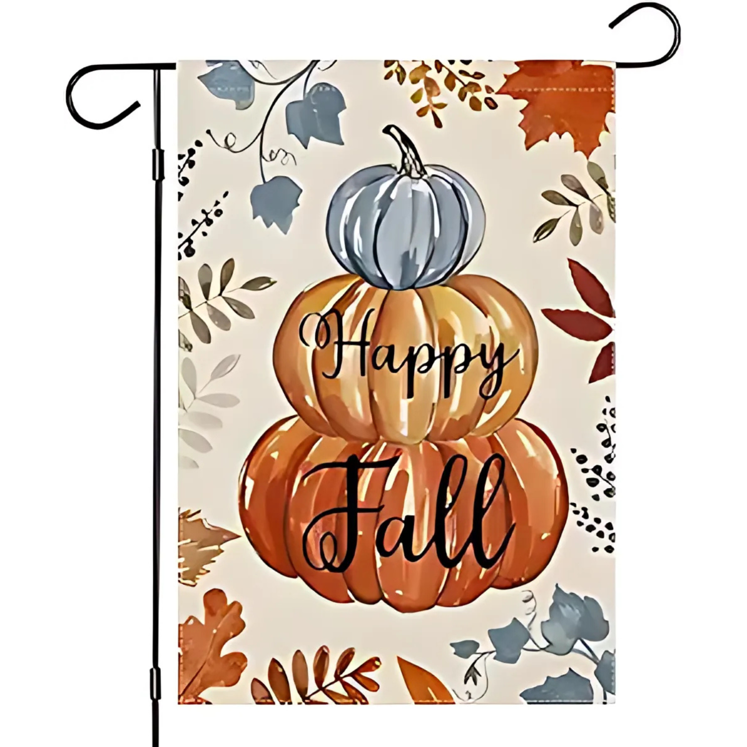Stacked Pumpkin Fall Garden Flag With Leaves-Globe Flags