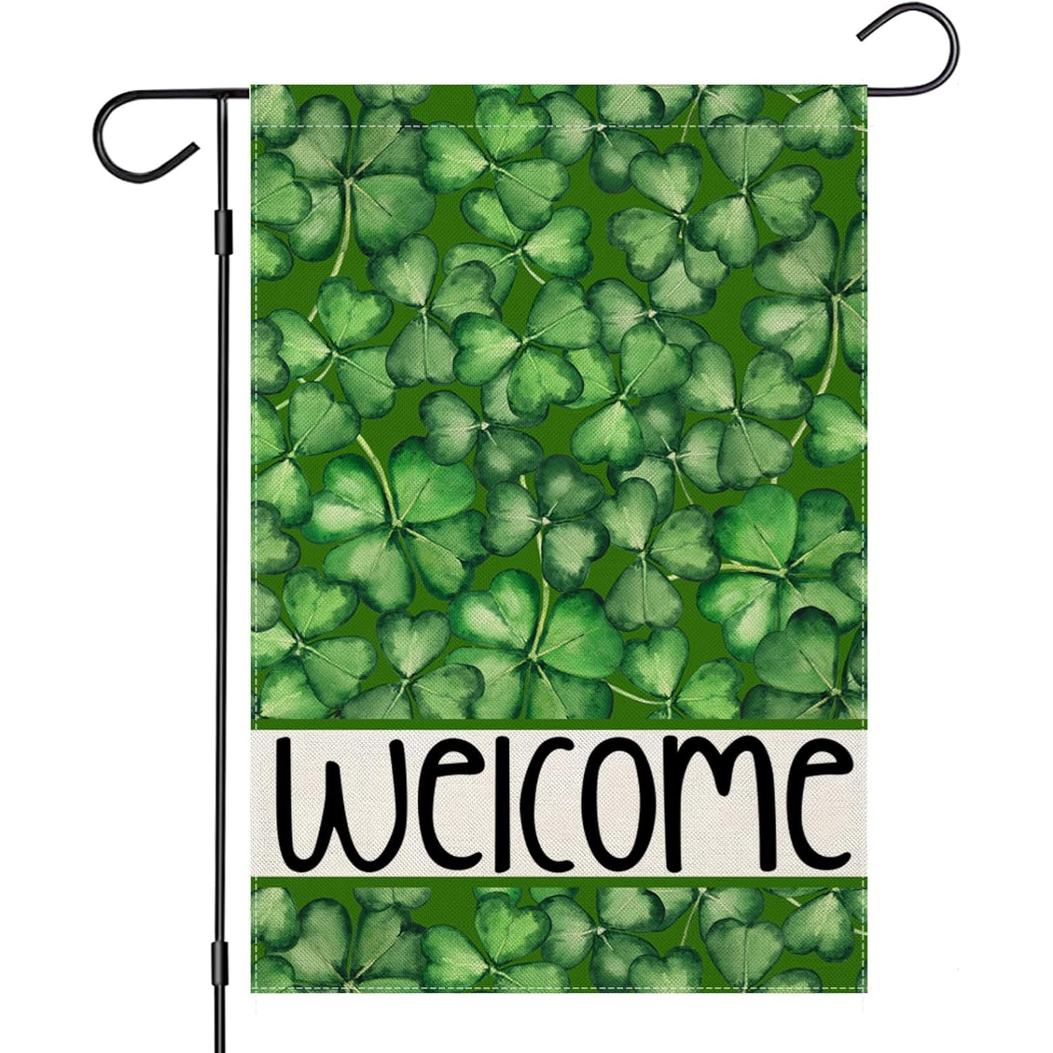 St Patricks Day Welcome Garden Flag With Shamrock Pattern-Globe Flags