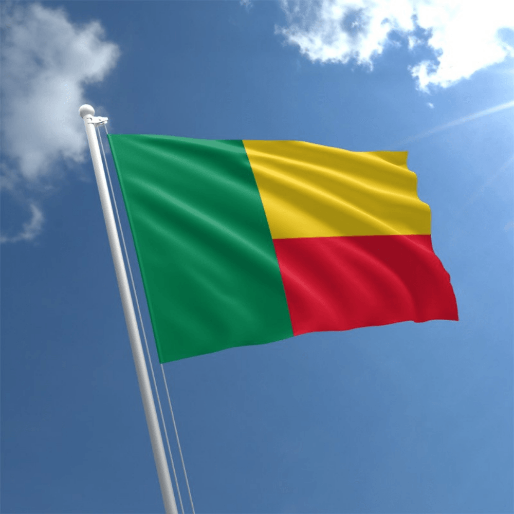 Benin Country Flag flying on outdoor flagpole