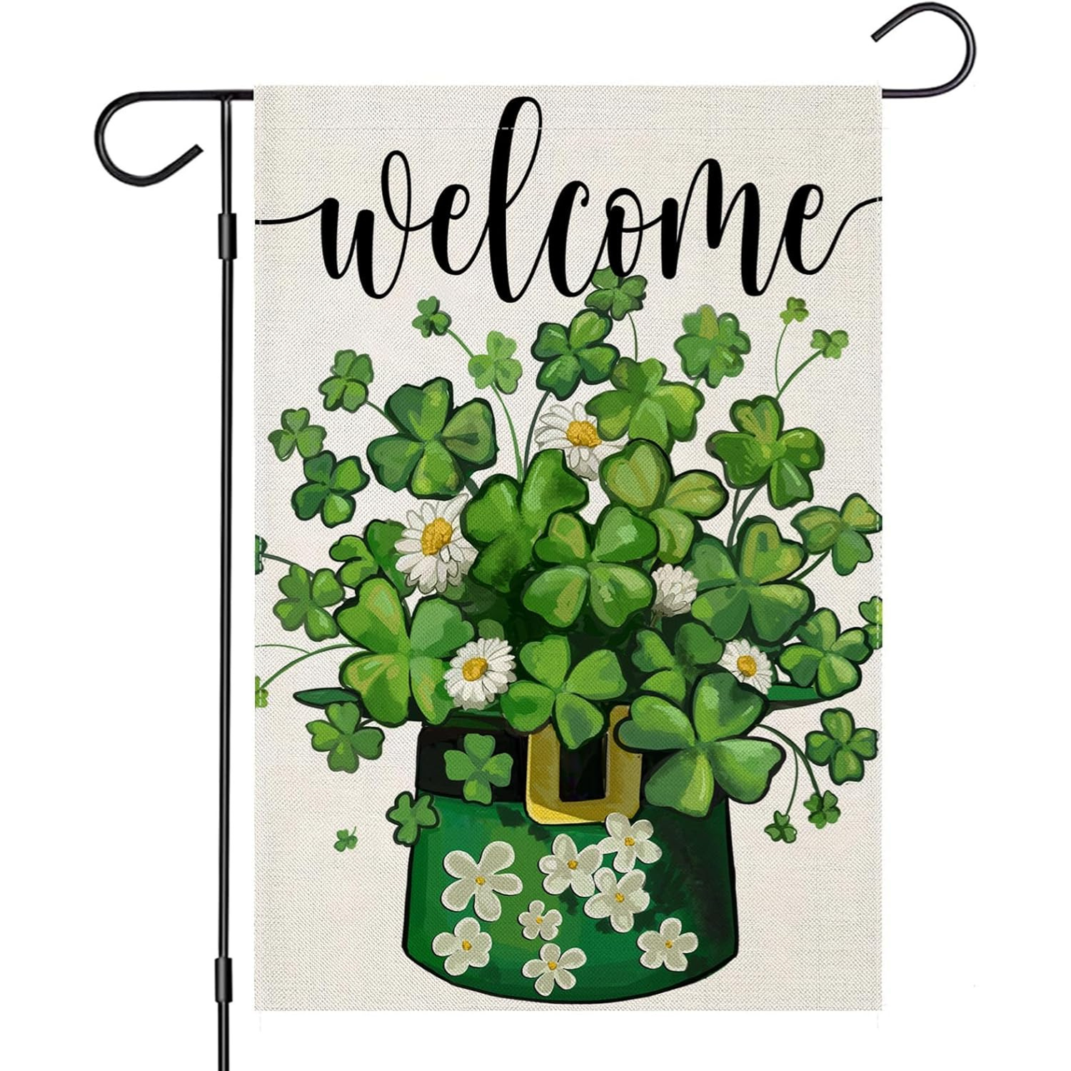St Patricks Day Garden Flag With Shamrock Bouquet-Globe Flags