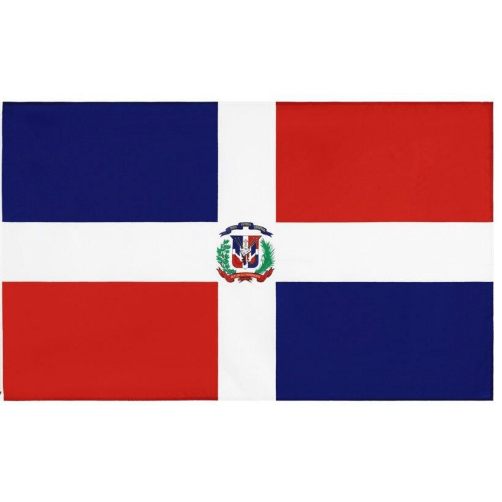 Dominican Republic Polyester Flag - front view on white background