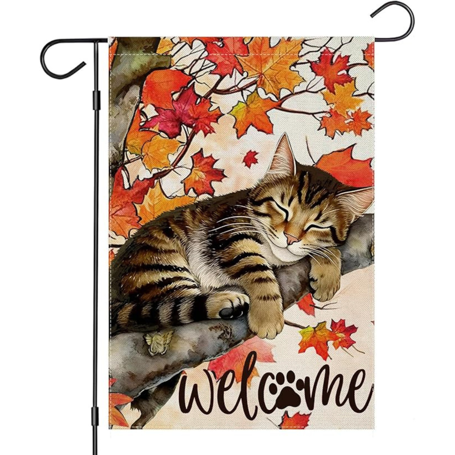 Decorative Fall Garden Flag With Cozy Cat Design-Globe Flags
