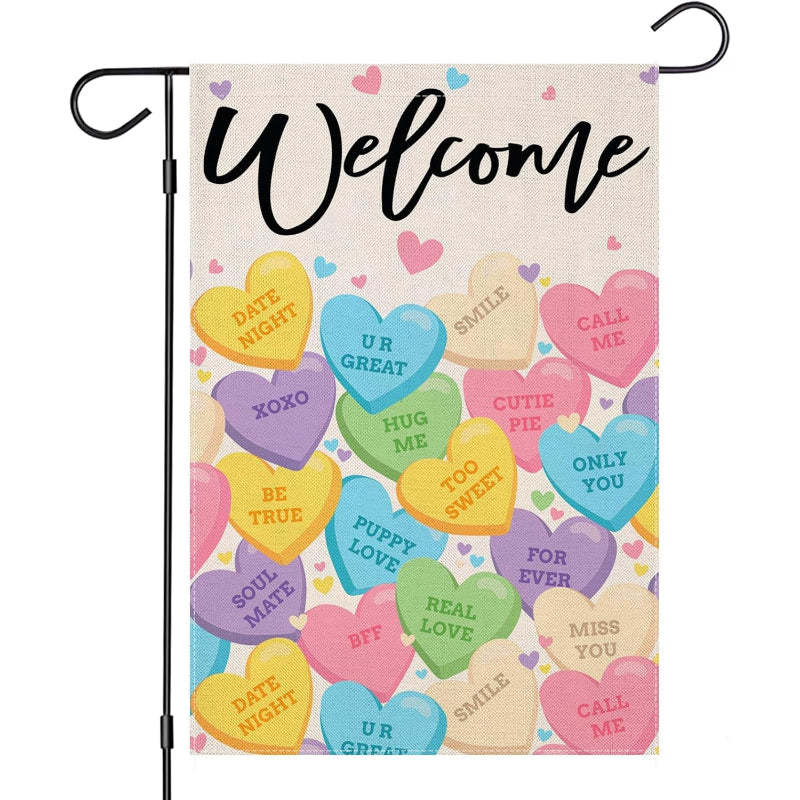 Snowman Happy Valentines Day Garden Flag-Globe Flags