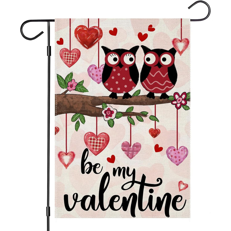 Snowman Happy Valentines Day Garden Flag-Globe Flags