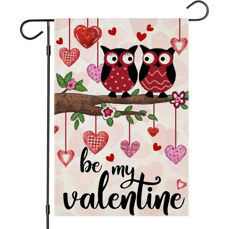 Snowman Happy Valentines Day Garden Flag-Globe Flags