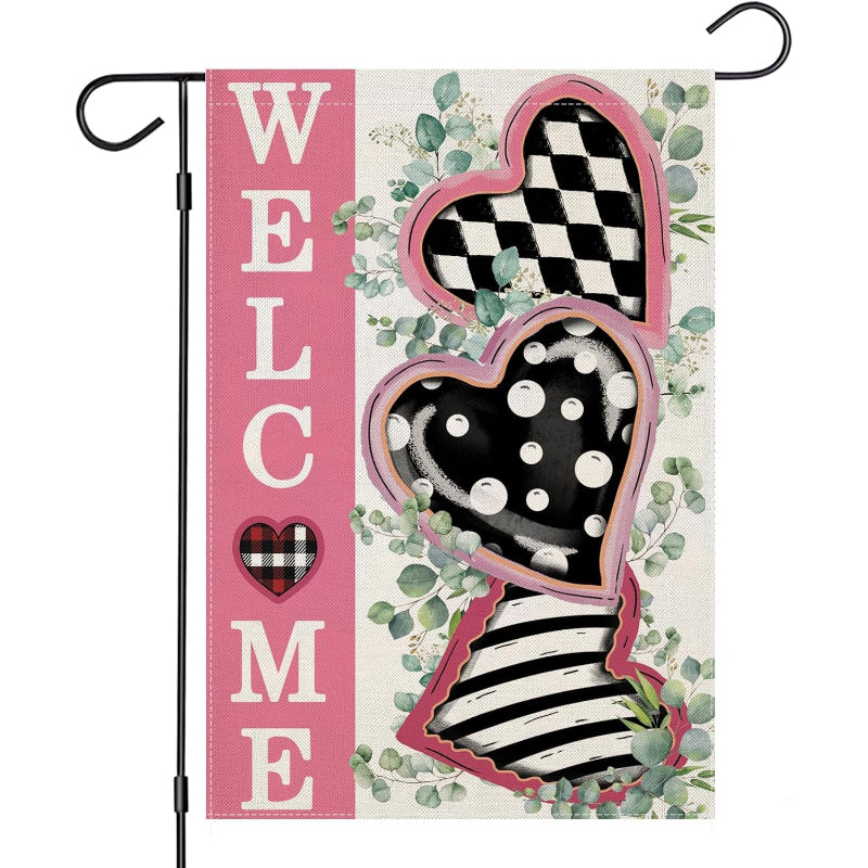 Snowman Happy Valentines Day Garden Flag-Globe Flags