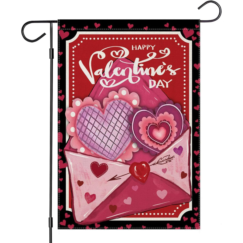 Snowman Happy Valentines Day Garden Flag-Globe Flags