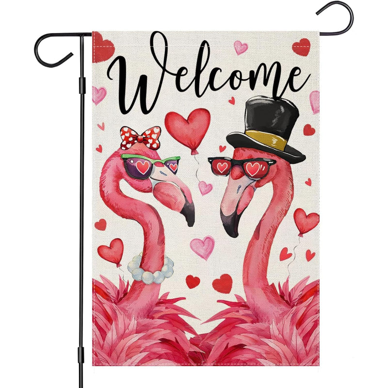 Snowman Happy Valentines Day Garden Flag-Globe Flags