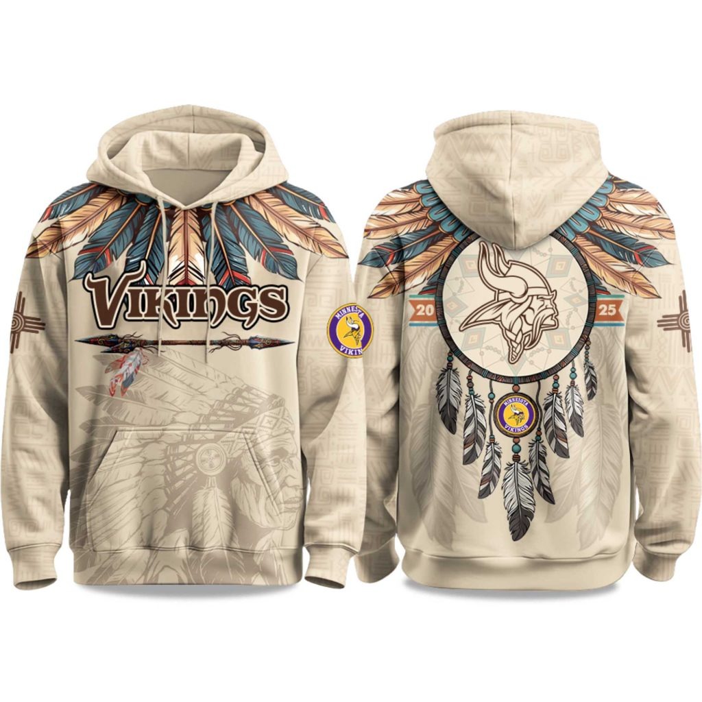 Minnesota Vikings Football Team Themed Hoodie With Native American Design