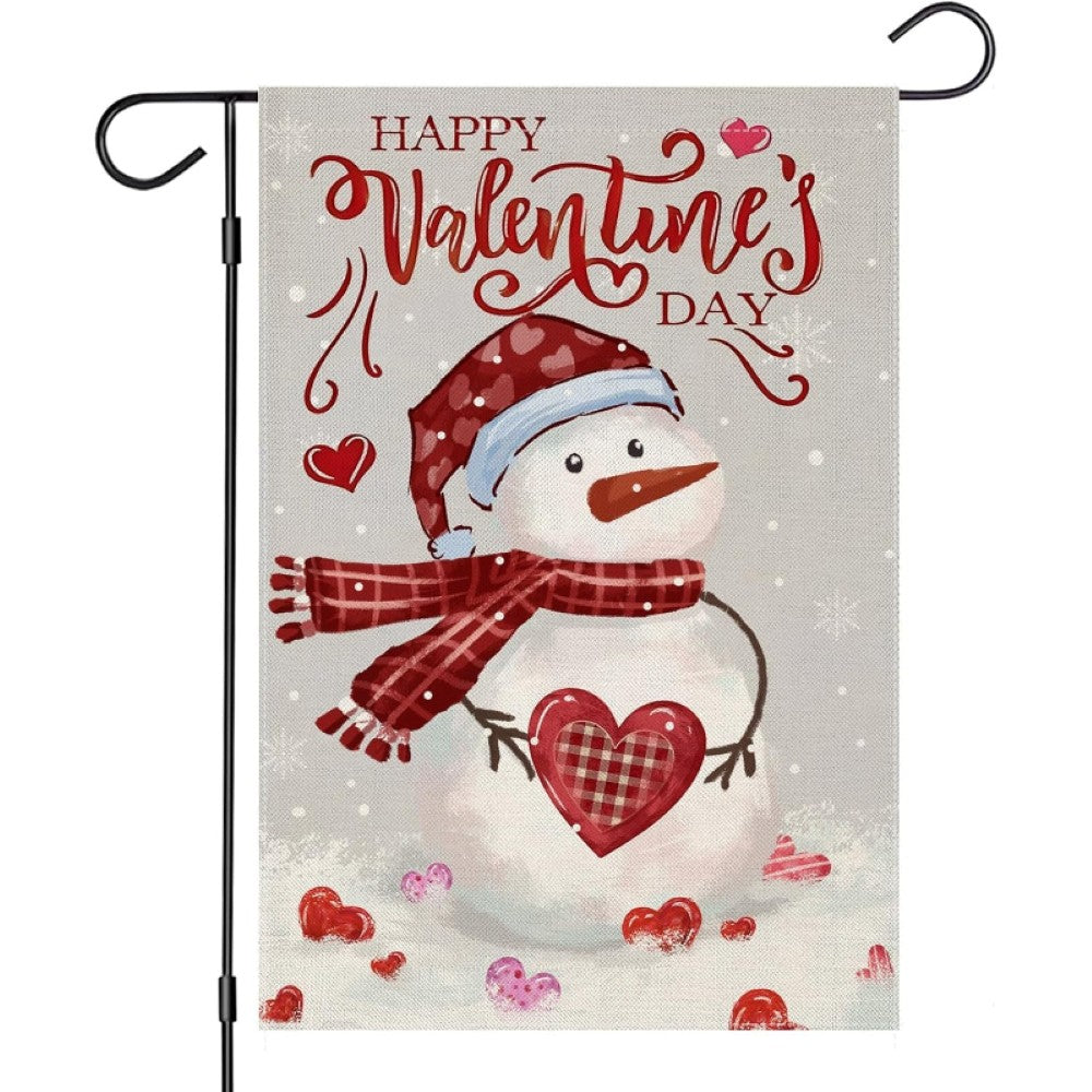 Snowman Happy Valentines Day Printed Garden Flag-Globe Flags