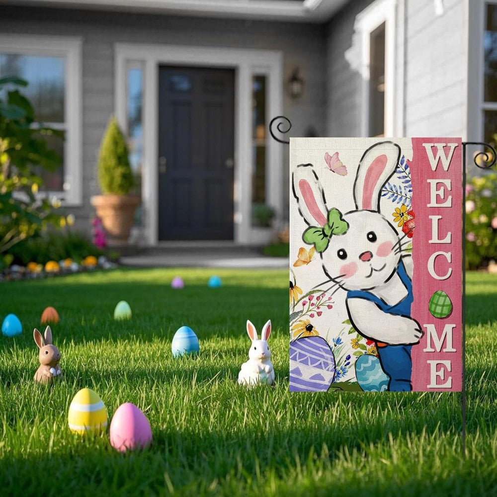 Welcome Printed Easter Bunny Garden Flag-Globe Flags