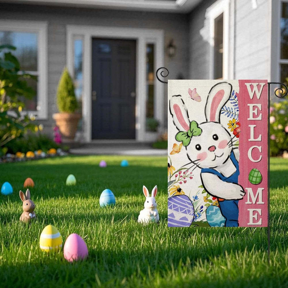 Welcome Printed Easter Bunny Garden Flag-Globe Flags