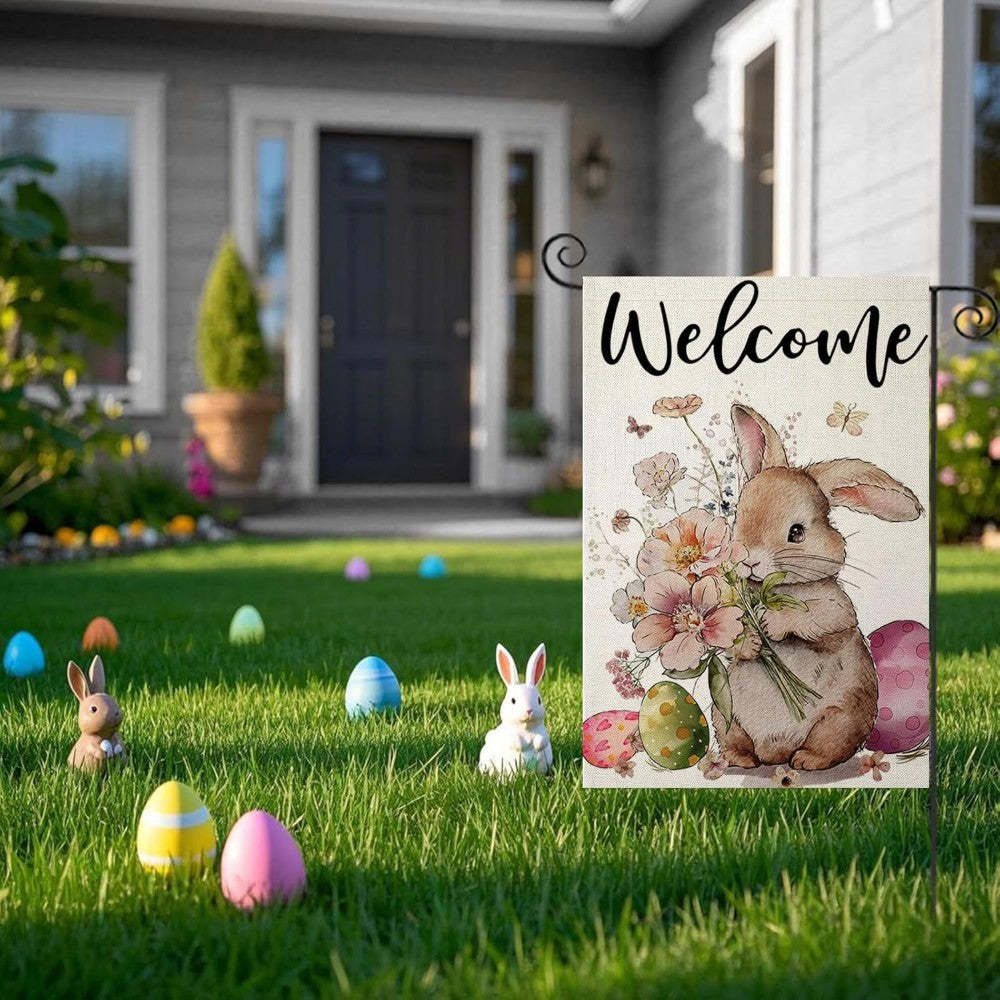 Welcome Easter Bunny Themed Garden Flag-Globe Flags