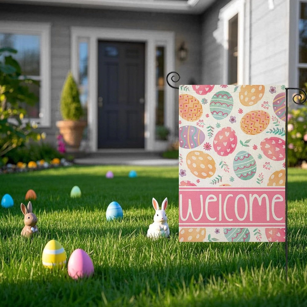Welcome Printed Easter Garden Flag fabric detail and color accuracy