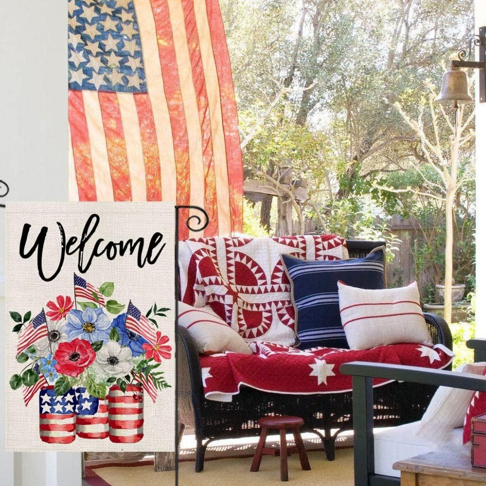 Home Sweet Home Festive 4th Of July Garden Flag close-up showing double-sided print quality