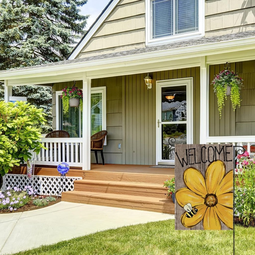 Welcome Printed Summer Garden Flag close-up showing double-sided print quality