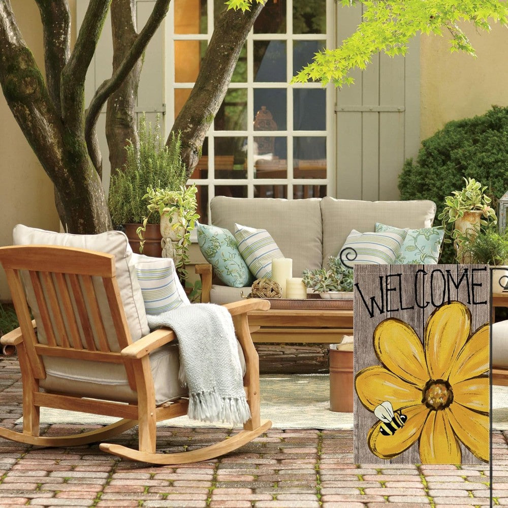 Welcome Printed Summer Garden Flag fabric detail and color accuracy