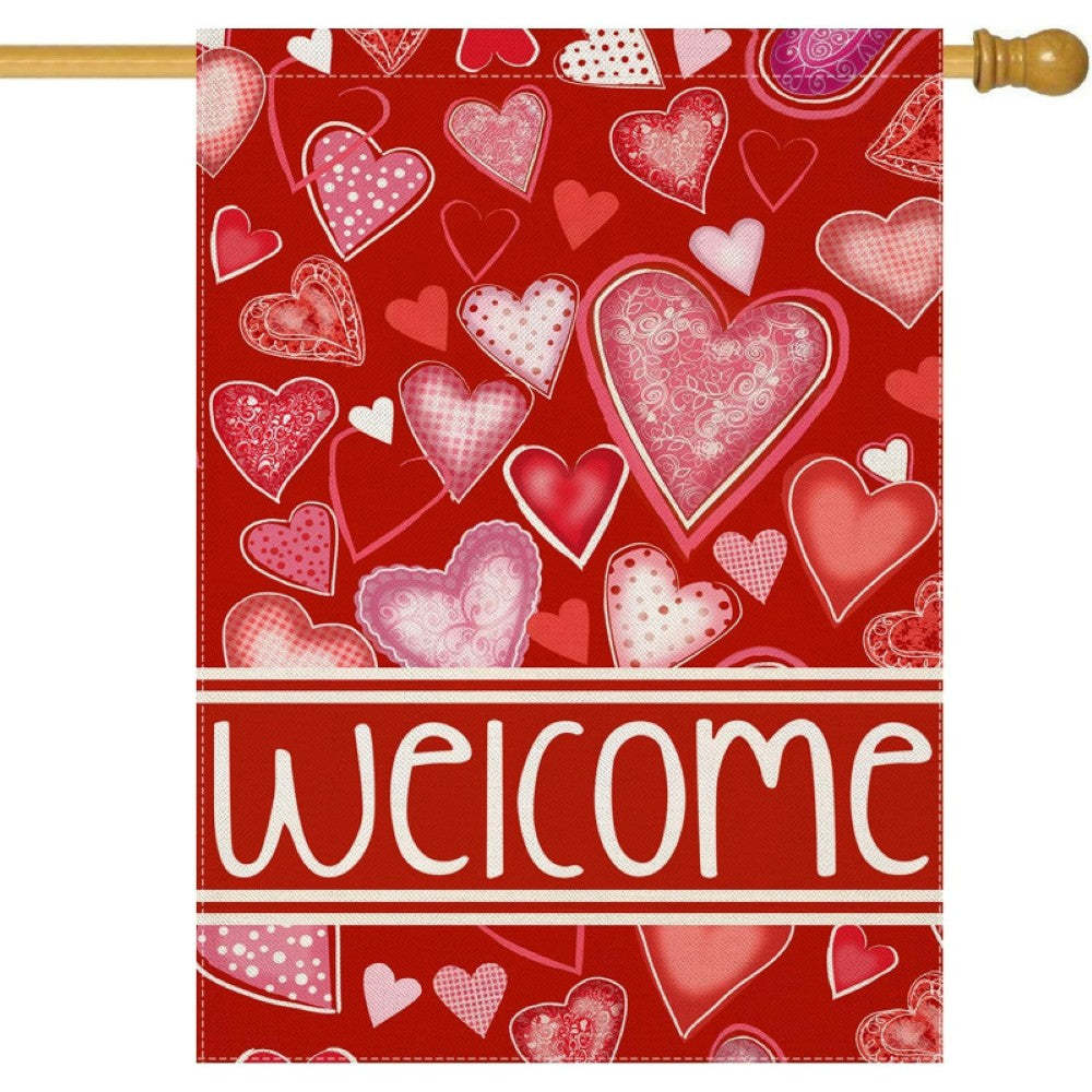 Welcome Printed Valentines Day House Flag-Globe Flags
